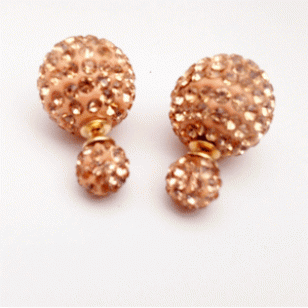 Dubbele dots oorbellen champagne & kristallen